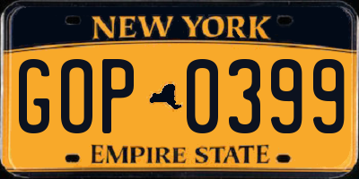 NY license plate GOP0399