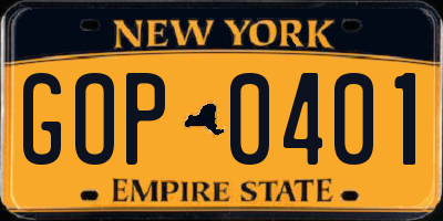 NY license plate GOP0401