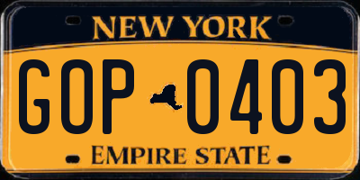 NY license plate GOP0403