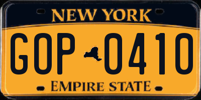 NY license plate GOP0410