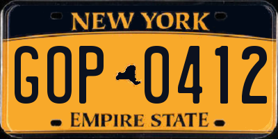 NY license plate GOP0412