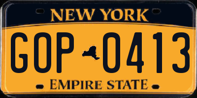 NY license plate GOP0413