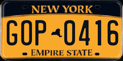 NY license plate GOP0416