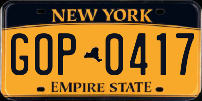 NY license plate GOP0417