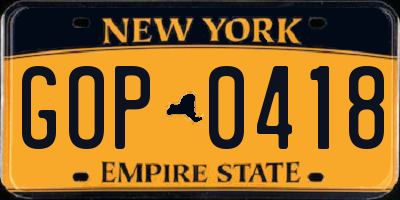 NY license plate GOP0418