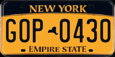 NY license plate GOP0430