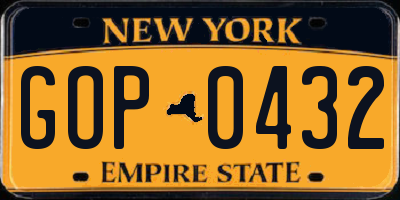 NY license plate GOP0432