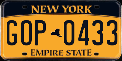 NY license plate GOP0433