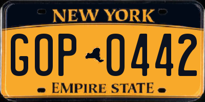 NY license plate GOP0442