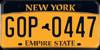 NY license plate GOP0447