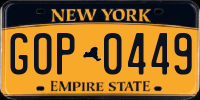 NY license plate GOP0449