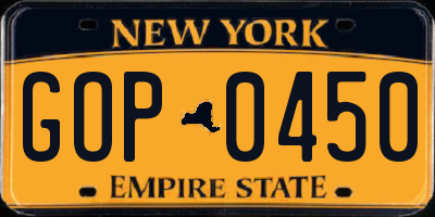 NY license plate GOP0450