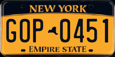 NY license plate GOP0451