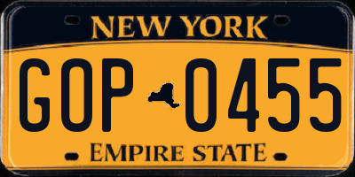 NY license plate GOP0455