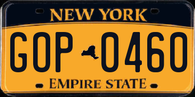 NY license plate GOP0460