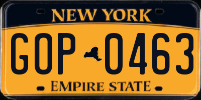 NY license plate GOP0463