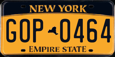 NY license plate GOP0464