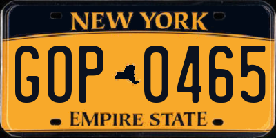 NY license plate GOP0465