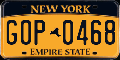 NY license plate GOP0468