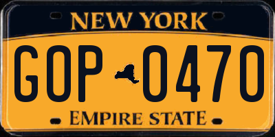 NY license plate GOP0470