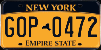 NY license plate GOP0472