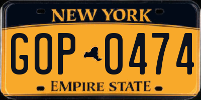 NY license plate GOP0474