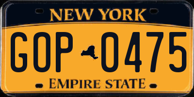 NY license plate GOP0475