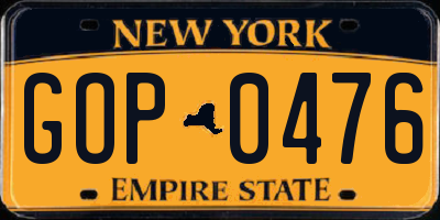 NY license plate GOP0476