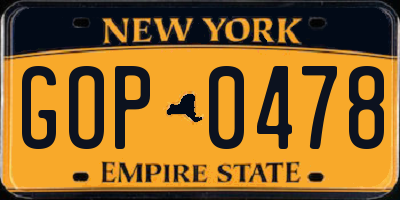 NY license plate GOP0478