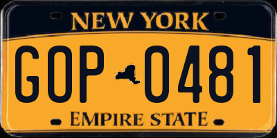 NY license plate GOP0481