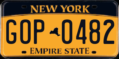 NY license plate GOP0482