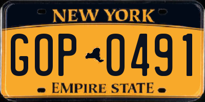 NY license plate GOP0491
