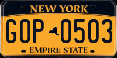 NY license plate GOP0503