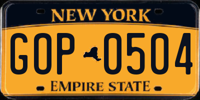 NY license plate GOP0504