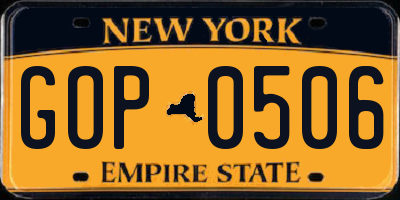 NY license plate GOP0506
