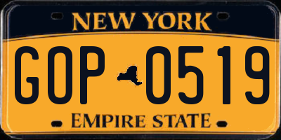 NY license plate GOP0519