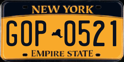 NY license plate GOP0521