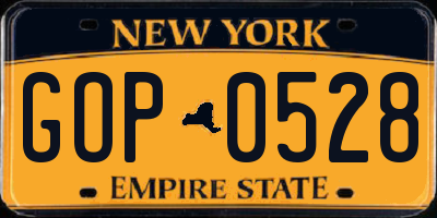 NY license plate GOP0528