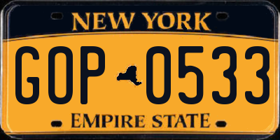 NY license plate GOP0533