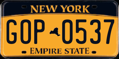 NY license plate GOP0537