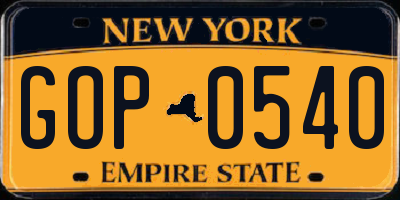 NY license plate GOP0540