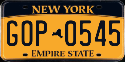 NY license plate GOP0545