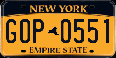 NY license plate GOP0551
