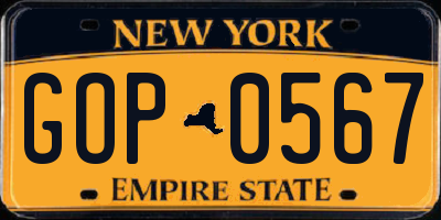 NY license plate GOP0567