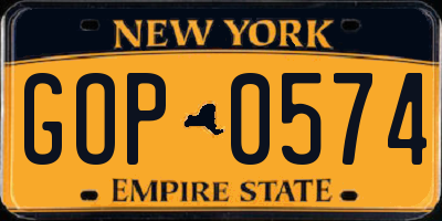 NY license plate GOP0574