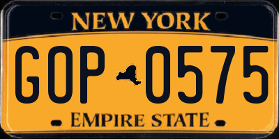 NY license plate GOP0575