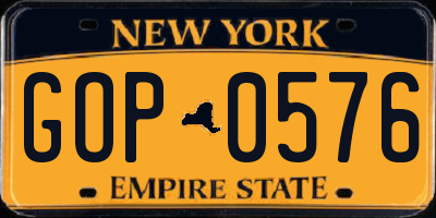 NY license plate GOP0576