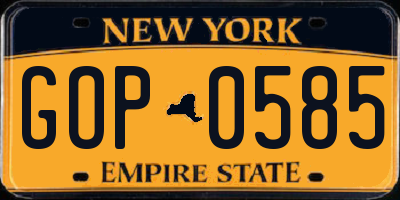 NY license plate GOP0585