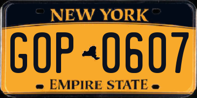 NY license plate GOP0607