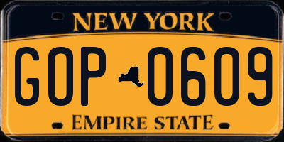 NY license plate GOP0609